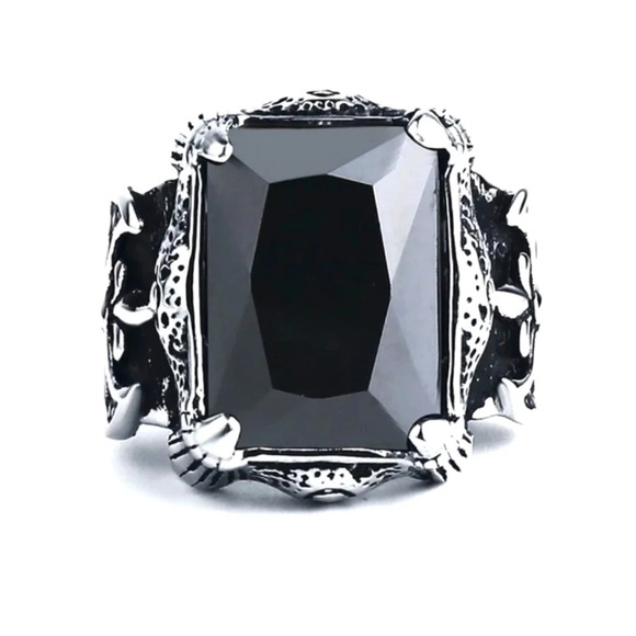 Quality TTstyle 316L Stainless Steel Dragon Claw Extra Square CZ Ring - Picture 1 of 7